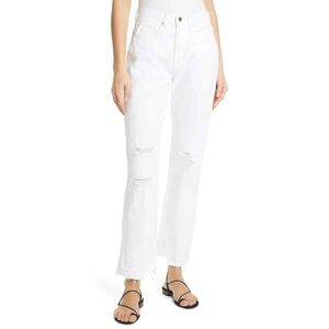 FRAME Le Hollywood High Waist Ripped Crop Straight Leg Jeans In Blanc Rips